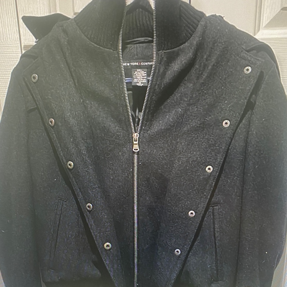 New York & Company Black Wool Blend Zip-Front Coat